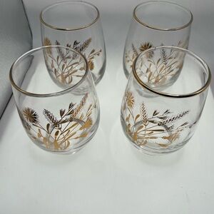 vtg Libbey Gold Wheat Tumblers weighted bottom Stemless glasses Set Of 4 1970s